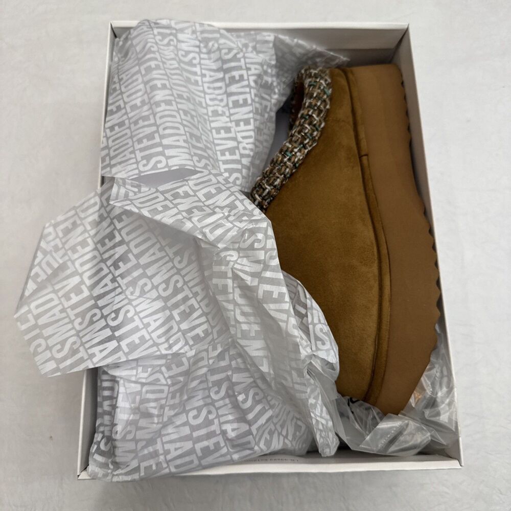 NEW Steve Madden Selden Slip-On Mule Womens 9.5 Chestnut Suede Faux Fur Platform - Picture 2 of 6